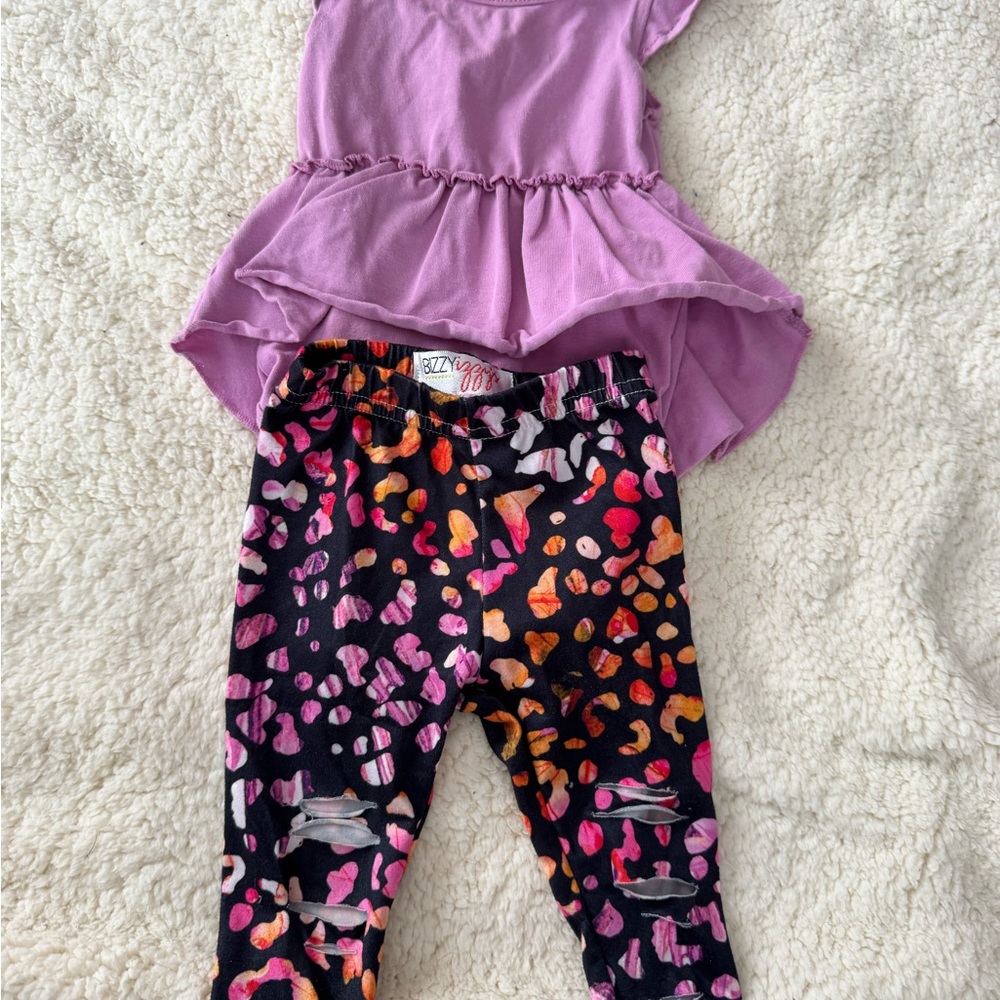 Purple Peplum Top and Colorful Leggings Set